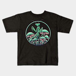 Praying Mantis in Mushroom Garden Kids T-Shirt